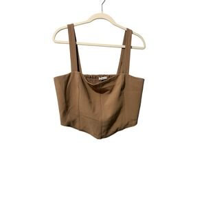 Abercrombie Fitch Smocked Corset Crop Top Brown Tank Straps XL